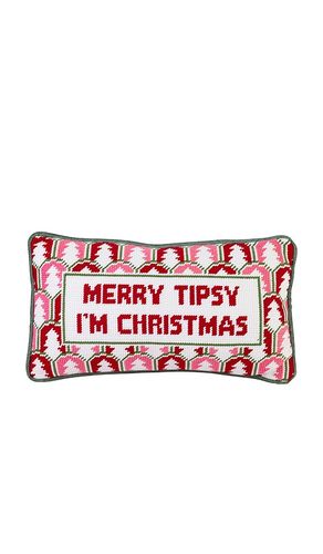 Almohada merry tipsy needlepoint pillow en color rojo, verde talla all - Furbish Studio - Modalova