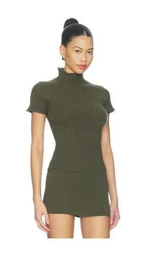 Harmony Cloud Knit Mock Neck Tee in Green. - size L (also in M, S, XL) - Frankies Bikinis - Modalova