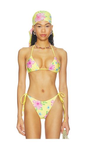 Nick Beaded Satin Bikini Top in Yellow. - size L (also in M, S) - Frankies Bikinis - Modalova