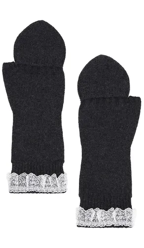 Compact Wool Lace Mittens in Charcoal - Ganni - Modalova