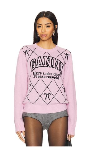 Graphic Wool Mix Bow Crewneck in Mauve. - size S (also in XS) - Ganni - Modalova