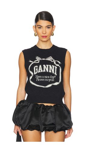 Graphic Wool Mix Bow Vest in Black. - size L (also in M, S, XS) - Ganni - Modalova