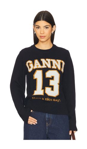 Graphic Baseball Crewneck in Navy. - size L (also in M, S, XS) - Ganni - Modalova