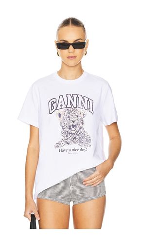 Camiseta basic jersey leopard relaxed en color blanco talla L en - White. Talla L (también en M, S, XL, XS) - Ganni - Modalova