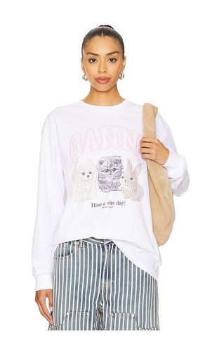 Re-cut Heavy Jersey Animals Long Sleeve in White. - size L (also in M, S, XL, XS) - Ganni - Modalova