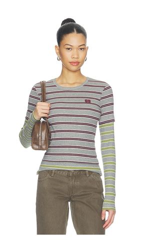 Soft Cotton Rib Long Sleeve Double Layer Top in Grey. - size M (also in S) - Ganni - Modalova