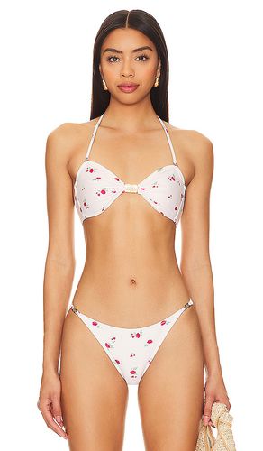 Recycled Printed Emblem Bandeau Bikini Top in Cream. - size 32 (also in 36, 40, 42) - Ganni - Modalova