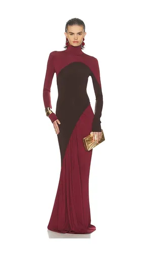 The Abstraction Color Blocked Jersey Dress in Burgundy,Chocolate. - size L (also in M, S, XS, XXS) - Helsa - Modalova