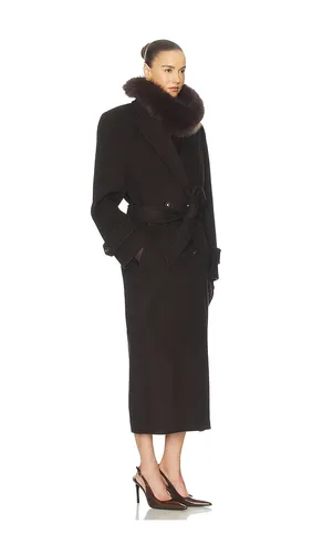 Bold Shoulder Long Coat in Chocolate. - size L (also in M, S) - Helsa - Modalova