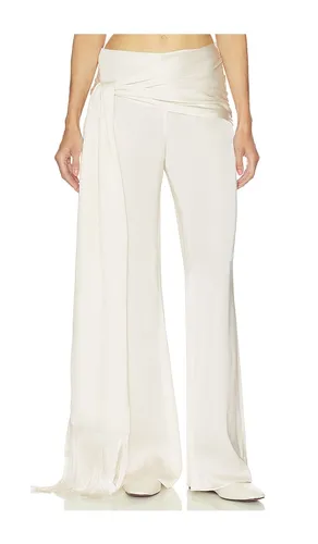 Satin Pants With Tie And Fringe in Ivory. - size XXS (also in XS, S, M) - Helsa - Modalova