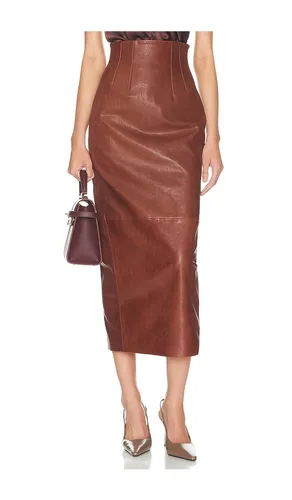 The Svelte Leather Midi Skirt in Brown. - size S (also in XS, XXS) - Helsa - Modalova