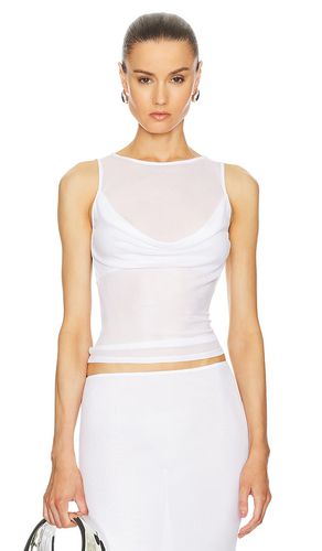 Sheer knit draped top en color talla M en - White. Talla M (también en L) - Helsa - Modalova