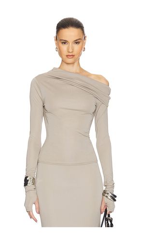 Matte jersey drape shoulder top en color gris talla L en - Grey. Talla L (también en M, S, XS) - Helsa - Modalova