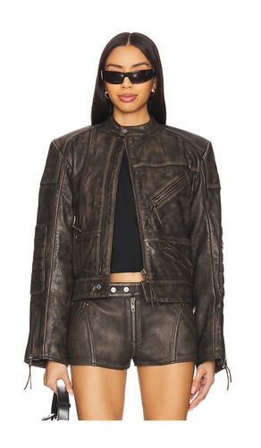Lavinia Leather Racer Jacket in Charcoal. - size M (also in S, XS, XXS) - h:ours - Modalova