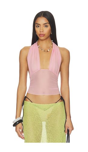 Gisela solid gathered tie-back halter top in color pink size S (also in M, L) - Indah - Modalova