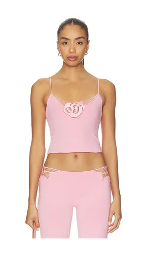 Ruby Solid Tank Top With Embroidered Rose Kerawang Detail in Pink. - size L (also in M, S) - Indah - Modalova