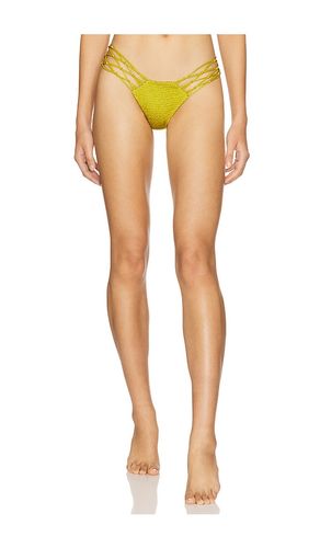 Santos Skimpy Solid Macrame Sides Smocked Bikini Bottom in Green. - size L (also in M, S) - Indah - Modalova