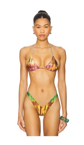 Greta Printed Tiny Brazil Triangle Bikini Top in Tan. - size L (also in M, S, XS) - Indah - Modalova