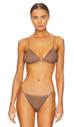 Joelle Crystal Mesh Swimwear Triangle Bikini Top in Brown. - size L (also in M, XS) - SIMKHAI - Modalova