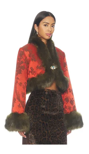 Moon Silk Brocade Cropped Jacket in Red. - size L (also in M, S, XS) - Kim Shui - Modalova
