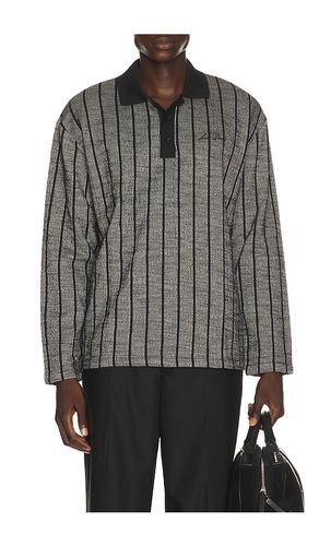 Pinstriped Jacquard Long Sleeve Polo in Black & White. - size L (also in M, S, XL/1X) - Les Deux - Modalova