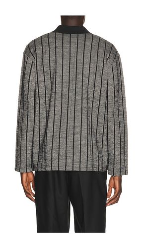 Pinstriped Jacquard Long Sleeve Polo in Black & White. - size L (also in M, S, XL/1X) - Les Deux - Modalova