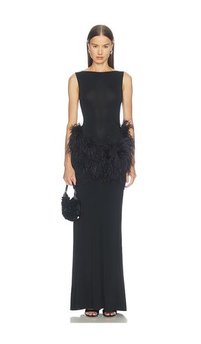 Jersey Long Sleeve Shirred Hip Gown With Feathers in . Size L. Also in M, S - LaPointe - Modalova