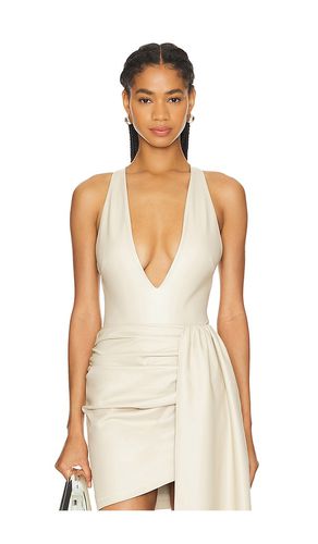 Faux Leather Plunge Neck Bodysuit in Beige. - size 0 (also in 2, 4, 6) - Lapointe - Modalova