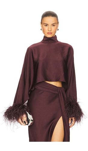 Lightweight Satin Caftan Top With Feathers in Wine. - size L (also in M) - Lapointe - Modalova