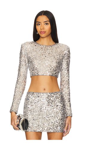 Crystal Sequin Cropped Top in Metallic Silver. - size L (also in M, S, XL, XS) - Lovers and Friends - Modalova