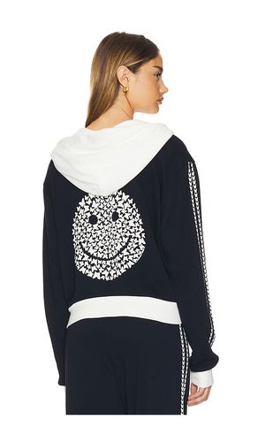 Audri Color Block Crop Happyface Zip Up Hoodie in Navy. - size L (also in M, S, XS) - Lauren Moshi - Modalova