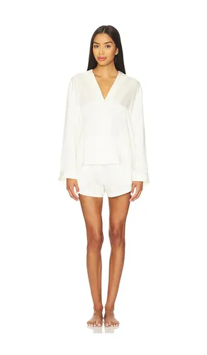 Washable Silk Button Up Long Sleeve Short Set in Ivory. - size XL (also in XS) - LUNYA - Modalova