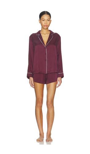 Washable Silk Piped Button Up Long Sleeve Short Set in Burgundy. - size L (also in XS) - LUNYA - Modalova