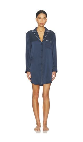 Washable Silk Piped Sleep Shirt Dress in Navy. - size L (also in M, S, XS) - LUNYA - Modalova