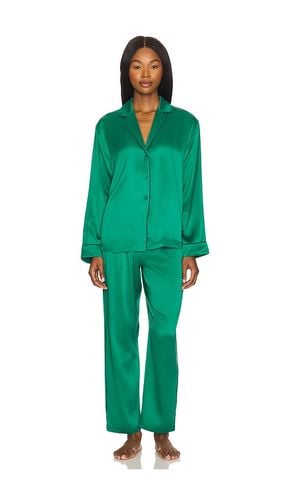 Washable Silk Piped Long Sleeve Pant Set in Green. - size S (also in XL) - LUNYA - Modalova