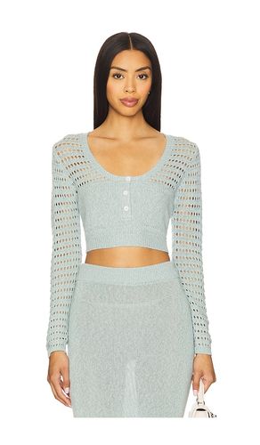 Striped Mesh Long Sleeve Cropped Henley in Baby Blue. - size L (also in M, S, XS) - MATTHEW BRUCH - Modalova