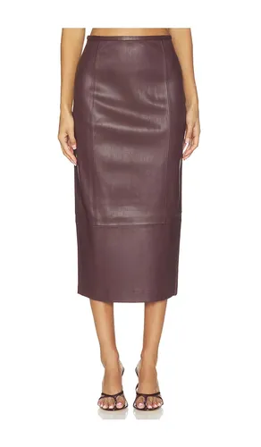 Stretch Leather Skirt in Chocolate. - size S (also in M, L) - MISHA - Modalova