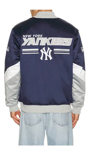 MLB New York Yankees Triple Check Heavyweight Satin Jacket in Blue. - size L (also in M, S, XL/1X) - Mitchell & Ness - Modalova