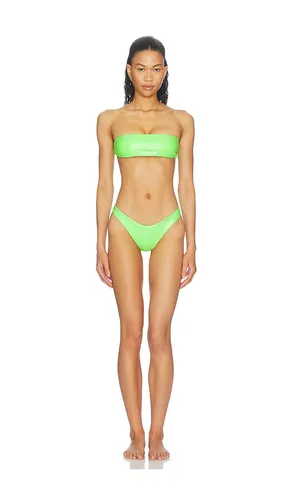 Latex Splash Matte Bandeau Bikini Set in Green. - size L (also in M, S) - naranja furcado - Modalova