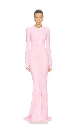 Long Sleeve V Neck Shirred Front Fishtail Gown in Pink. - size L (also in M, S, XL) - Norma Kamali - Modalova
