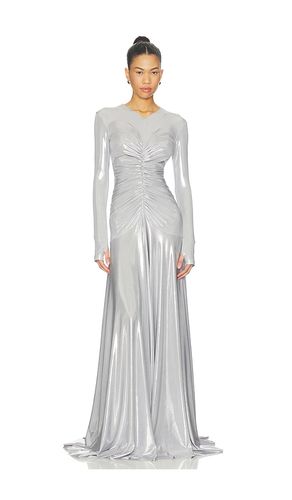 Long Sleeve V Neck Shirred Front Flared Gown in Metallic , grey. - size S (also in XS, XXS) - Norma Kamali - Modalova
