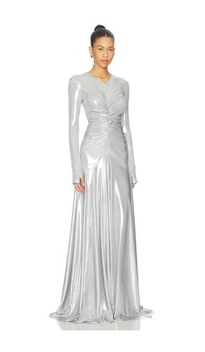 Long Sleeve V Neck Shirred Front Flared Gown in Metallic , grey. - size S (also in XS, XXS) - Norma Kamali - Modalova