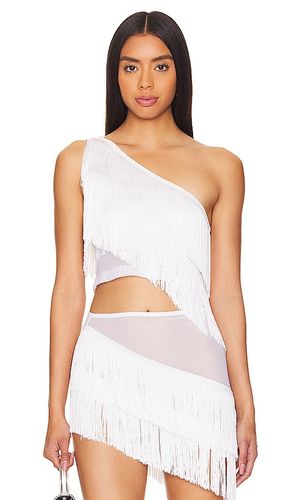 Spliced Cropped One Shoulder Fringe Top in White. - size L (also in M) - Norma Kamali - Modalova