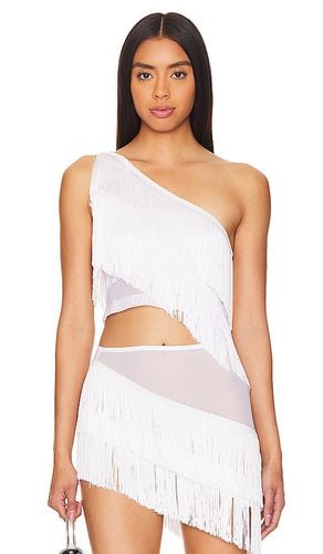 Spliced Cropped One Shoulder Fringe Top in White. - size L (also in M, S, XL) - Norma Kamali - Modalova