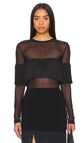 Long sleeve crewneck fringe top en color talla M en - Black. Talla M (también en S) - Norma Kamali - Modalova