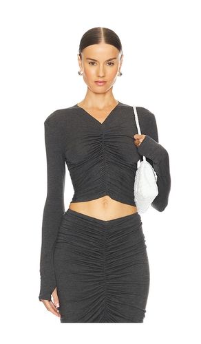 Long sleeve v neck shirred front top en color charcoal talla L en - Charcoal. Talla L (también en M, S) - Norma Kamali - Modalova