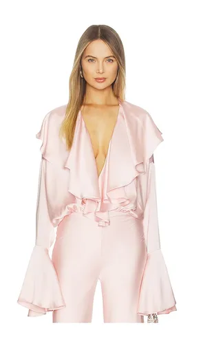 Long Sleeve Deep V Ruffle Bodysuit in . Size L. Also in M, S, XL - Norma Kamali - Modalova