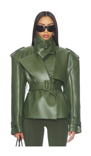 Faux Leather Belted Jacket in Olive. - size M (also in S, XS) - Naked Wardrobe - Modalova