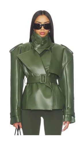 Faux Leather Belted Trench in Olive. - size S (also in M, L) - Naked Wardrobe - Modalova