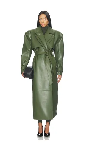 Faux Leather Dual Collar Trench Coat in Olive. - size L (also in M, XS) - Naked Wardrobe - Modalova